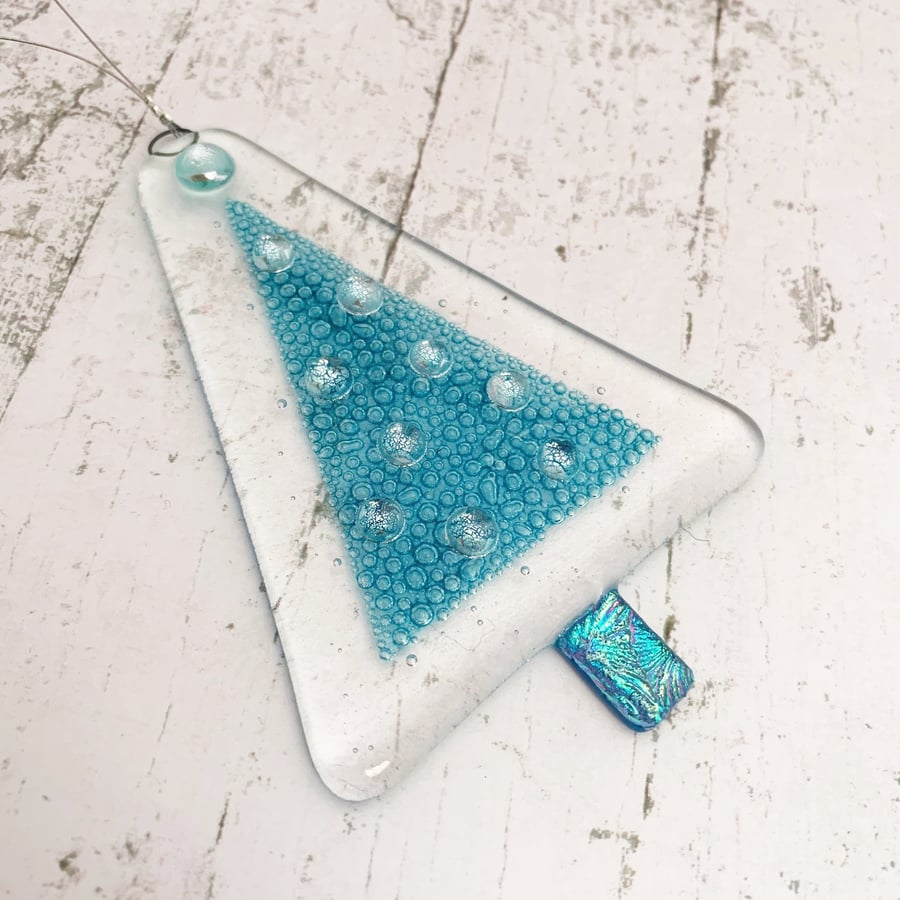 Fused Glass Bubbly Bauble Christmas Tree Hanging - Handmade Glass Decoration