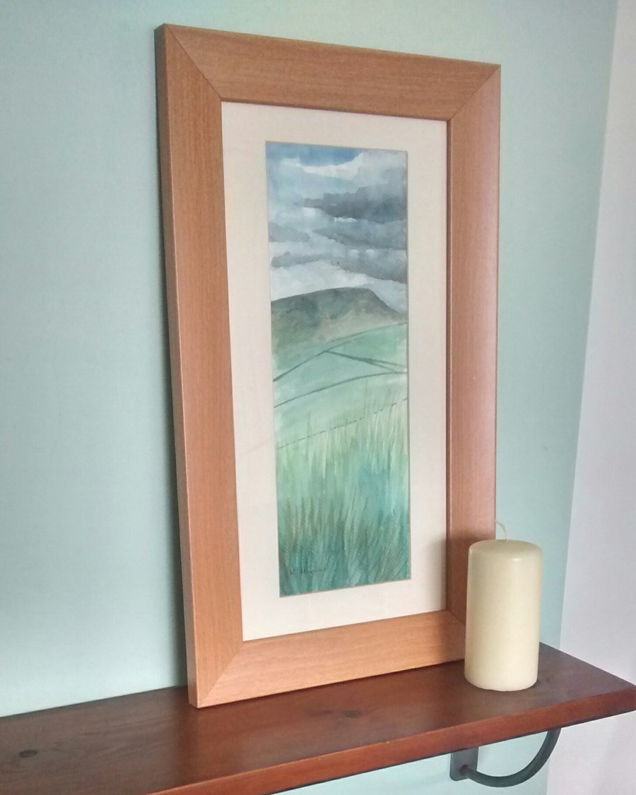 Original Watercolour, Framed Painting, Storm Brewing Over Pendle, Lancashire