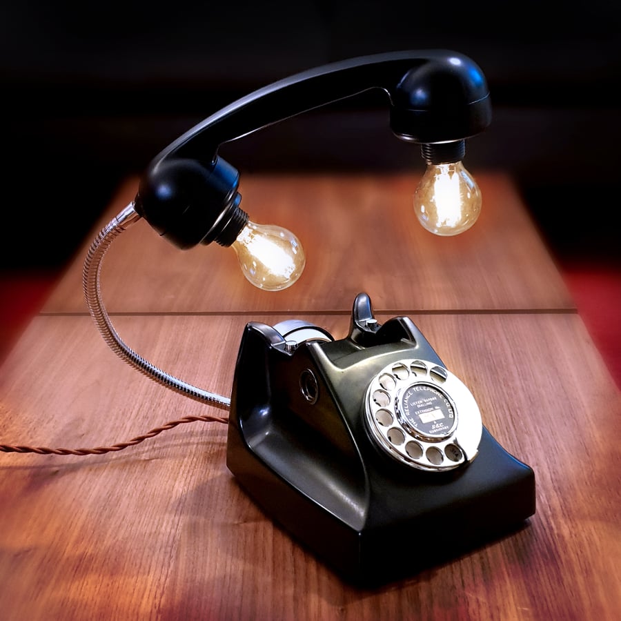 Upcycled Rare Vintage GEC Bakelite Rotary Dial Telephone Lamp Black