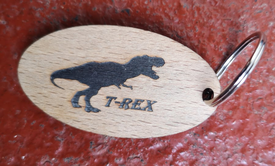 T-Rex Wooden Beech Keyring (1)