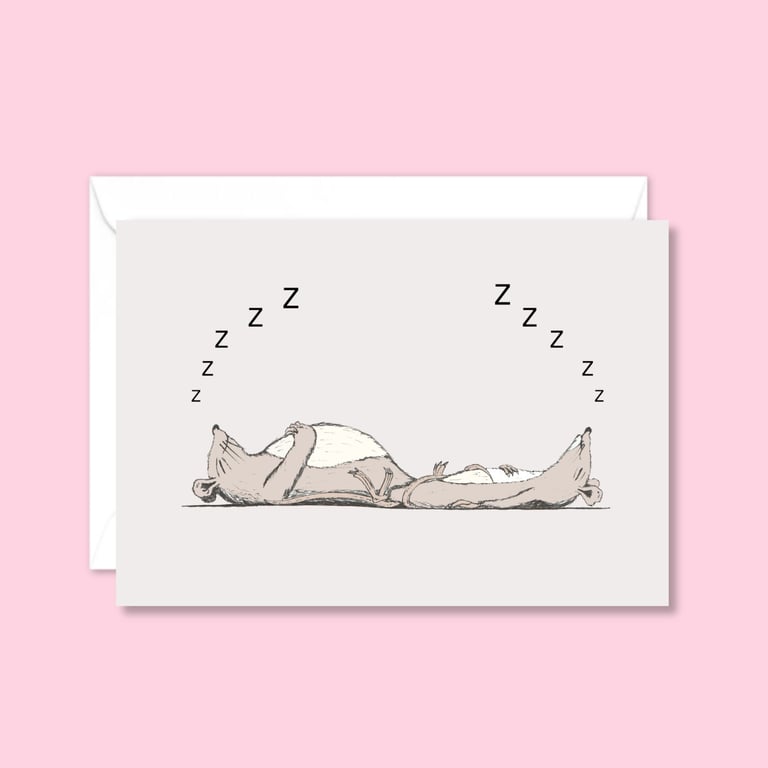 Sleeping Mice Greeting Card: Cute Hand Drawn Pencil Illustration (202)