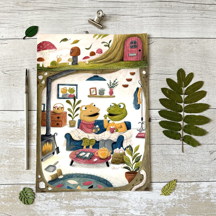 Original Frog and Toad Painting - Gouache Painting - One of a kind