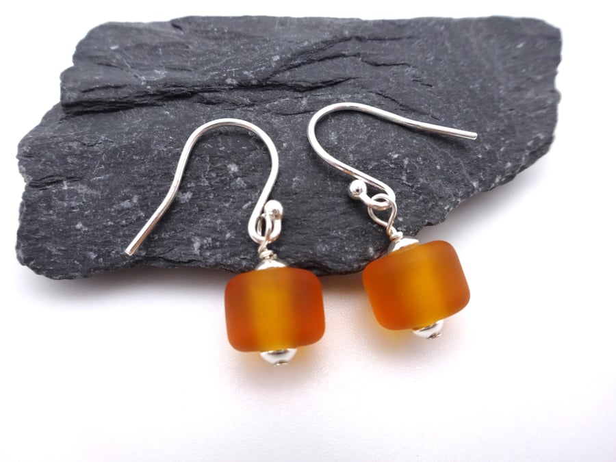 frosted amber lampwork glass earrings