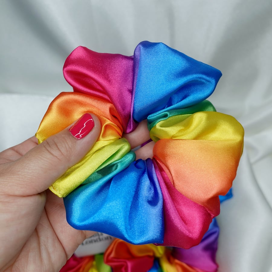 Satin Bright Rainbow Hair Scrunchies, Silky Satin Scrunchies Pride