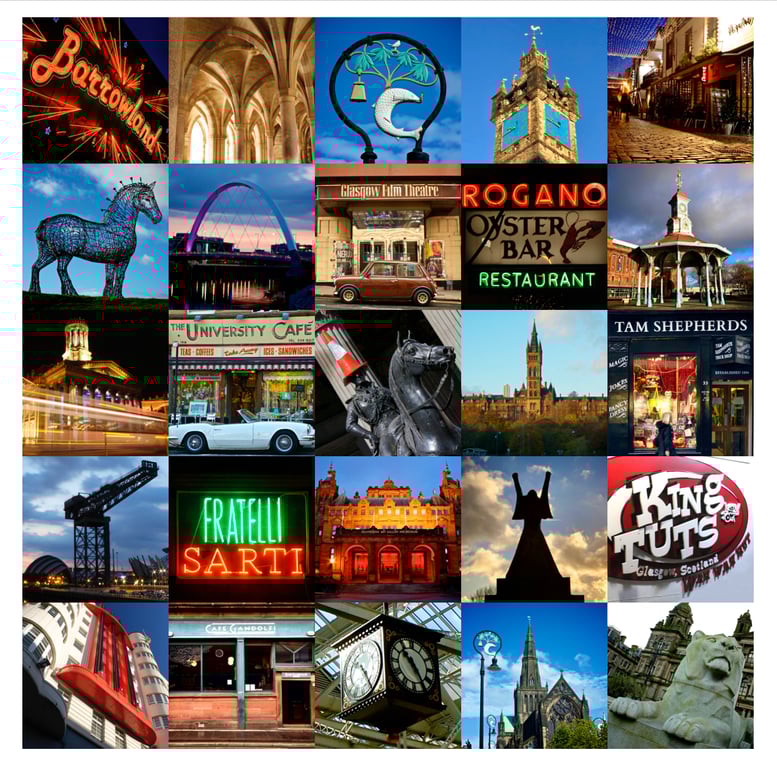 ‘Glasgow Iconic’ COLOUR signed square mounted print 30 x 30cm FREE DELIVERY