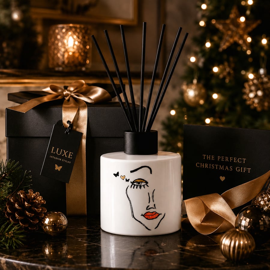 Muse - The Elan Collection - Hand Designed White Diffuser bottle –with black ree