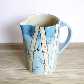 Medium Jug - Silver Birch Trees, Sky and Birds