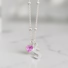 Sterling Silver Personalised Initial and Heart Birthstone Charm Necklace 925