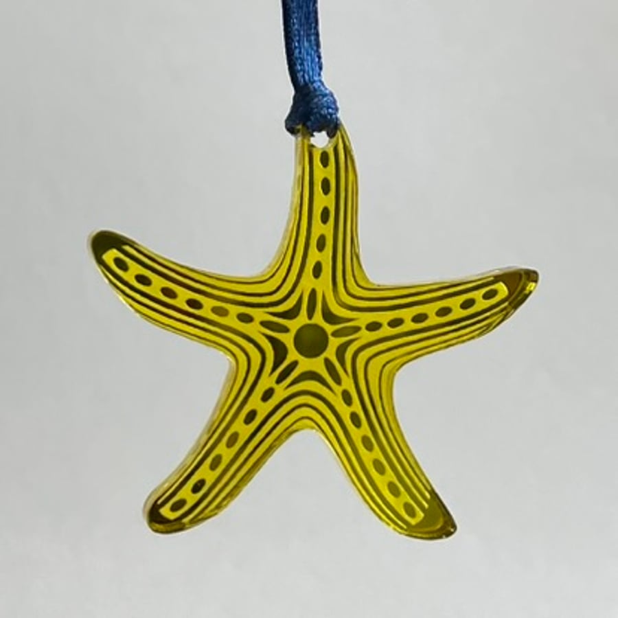 Yellow mirrored acrylic starfish decoration