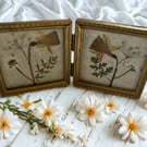 Mini Spring Garden Pieces in an antique gold plated double fold frame