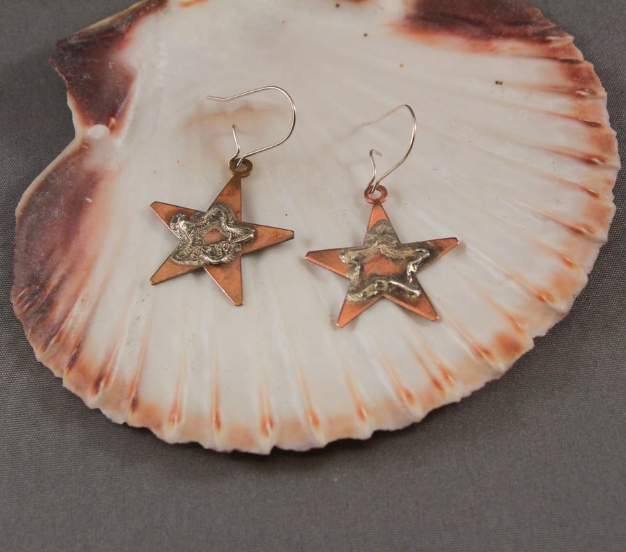 Smudgy Stars Brass & Silver Earrings