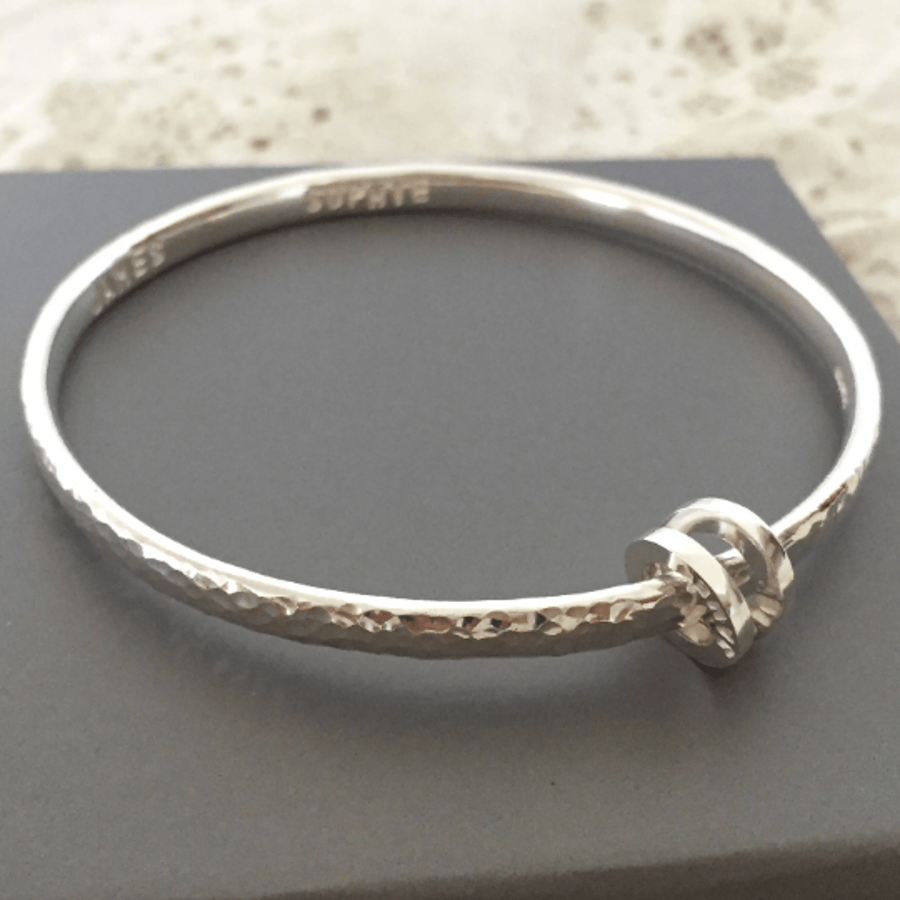 Sterling silver personalised bangle hammered finish with personalised loops