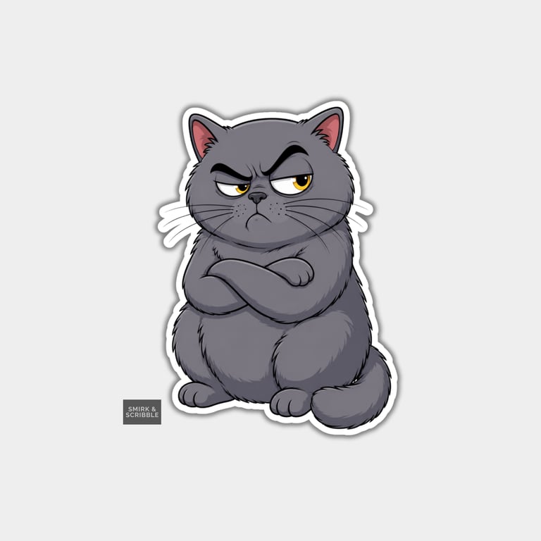 Funny Vinyl Die Cut Sticker For Adults - Cute Posing Grey Cat