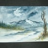 aceo SFA original miniature watercolour painting landscape mountain view 34