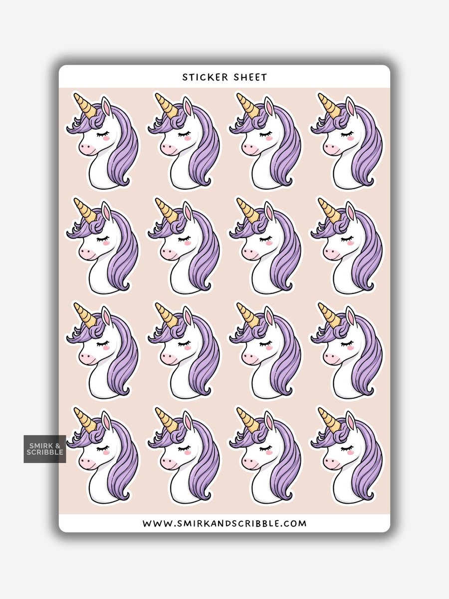 Funny Vinyl Sticker Sheet For Adults - Cute Unicorn Head