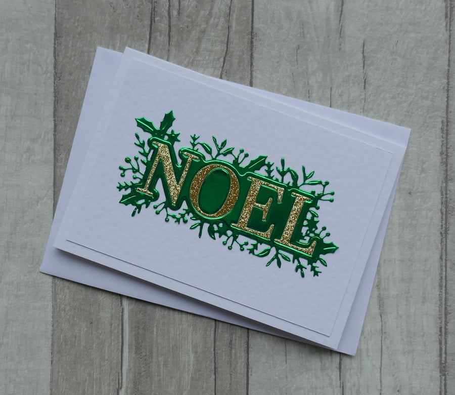 Bright Green and Gold ' NOEL' - Christmas Card
