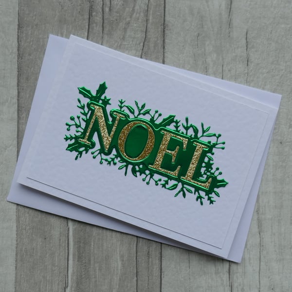 Bright Green and Gold ' NOEL' - Christmas Card