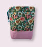 two at a time knitting bag with floral  print, drawstring divided pouch,  - Image 1
