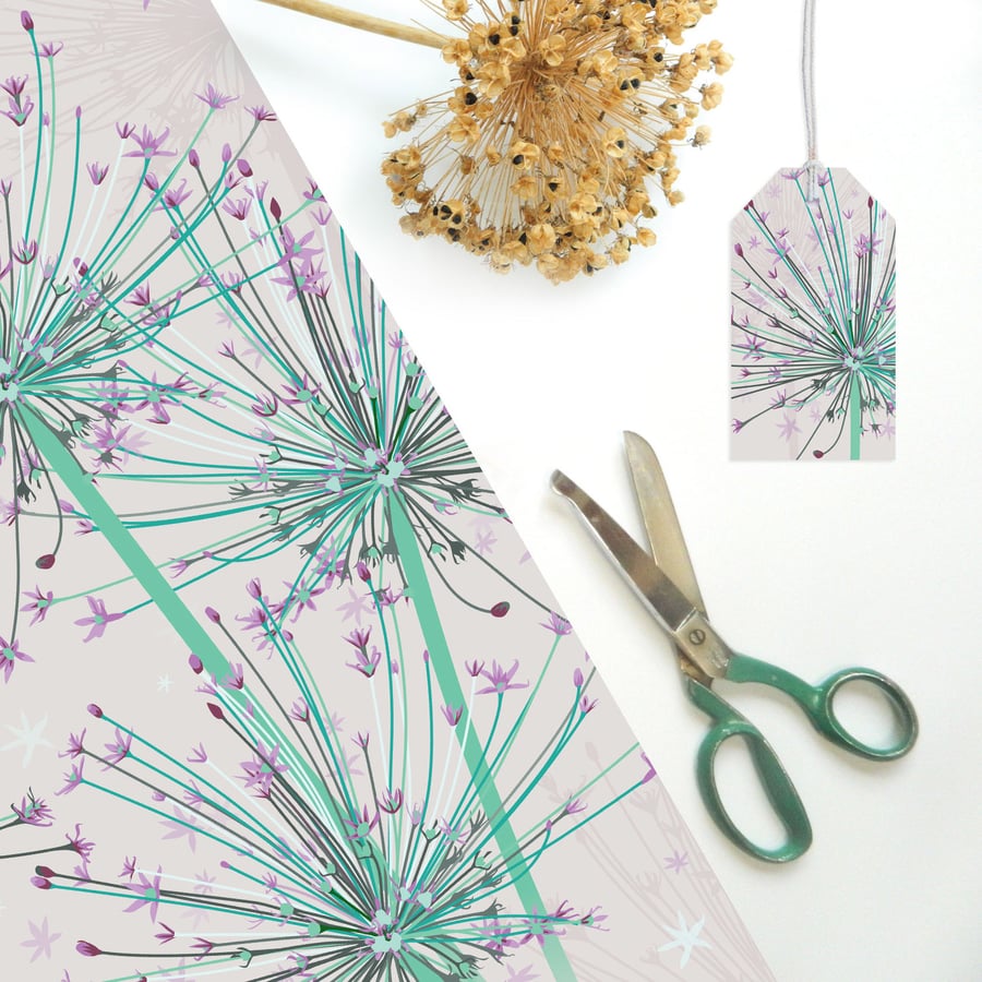 Giant Allium Gift Wrapping Paper - Eco friendly, Pack of 2 folded sheets