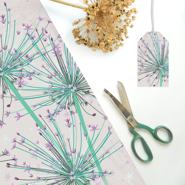 Giant Allium Gift Wrapping Paper - Eco friendly, Pack of 2 folded sheets