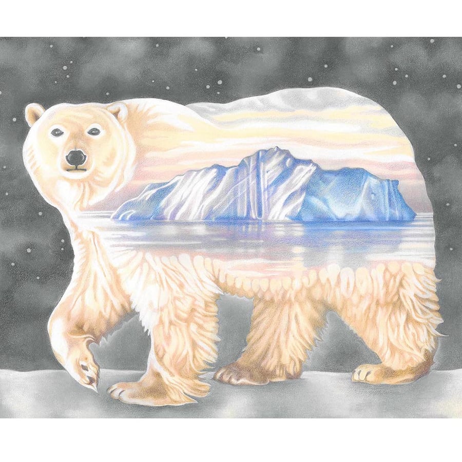 Polar Bear Christmas Card, Bear Art Card, Christmas Bear 