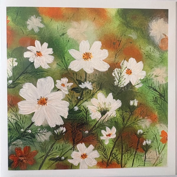 Greetings Card - The White Collection - Cosmos