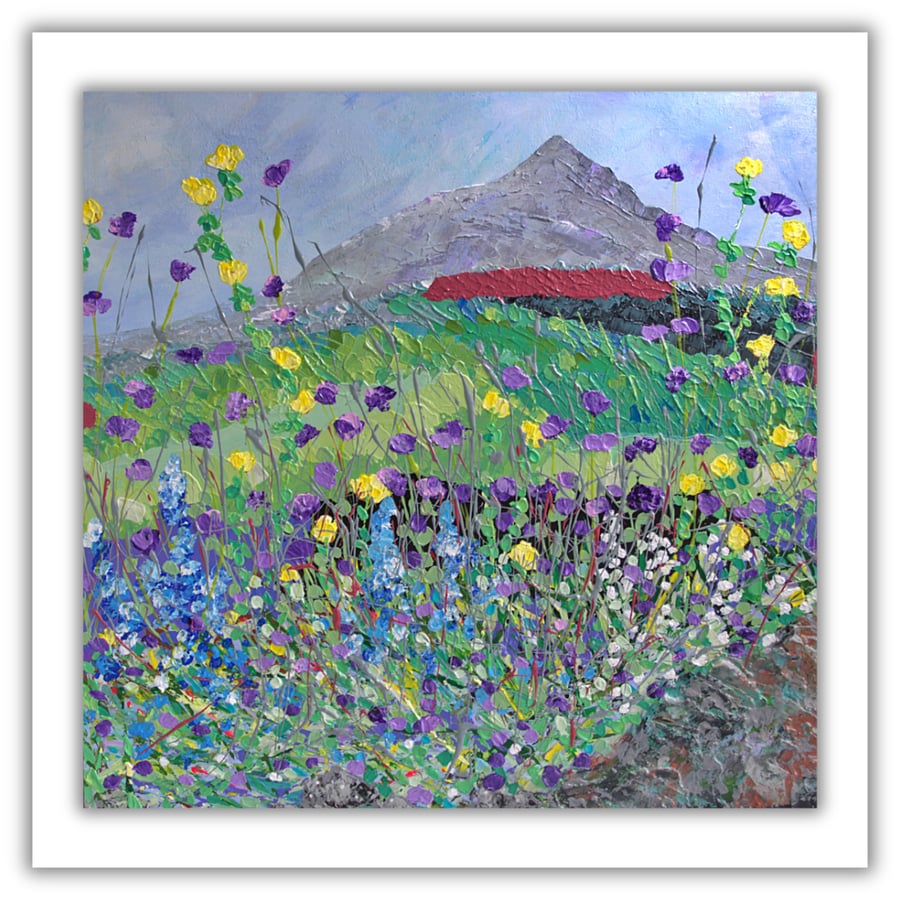 Landscape painting - wildflowers - Scotland - impasto - mountain - ready to hang