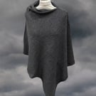 Rock Grey Merino Wool Poncho. Grey knitted women's cape.