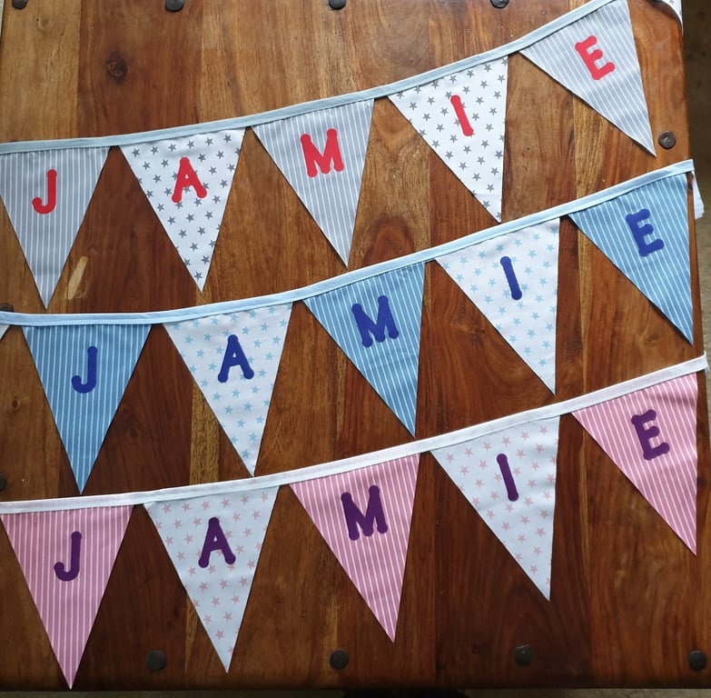 Personalised Cotton Bunting, any name vintage shabby chic Personalised garland f