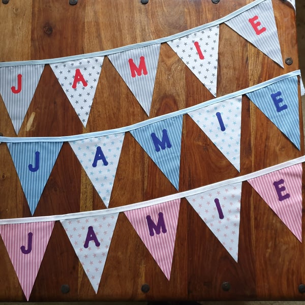 Personalised Cotton Bunting, any name vintage shabby chic Personalised garland f