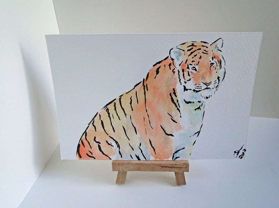 Art Tiger Calm Original Animal Watercolour Painting OOAK OSWOA 