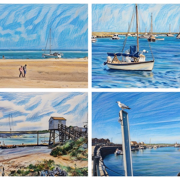 Pack of 4 Mixed Cards A5 Wells-Next-Sea Norfolk Coast 