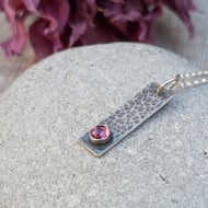 Sterling Silver Hammered Rectangle Necklace with Rhodolite - JBJ7013
