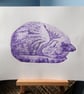 Purple Sleeping Cat Limited Edition Collagraph Print Art - Image 2