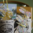 Easter bunny trio made from yellow floral Liberty fabrics