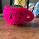 Tina the Teacup Crochet Keyring – Cute Expression – Hot Pink