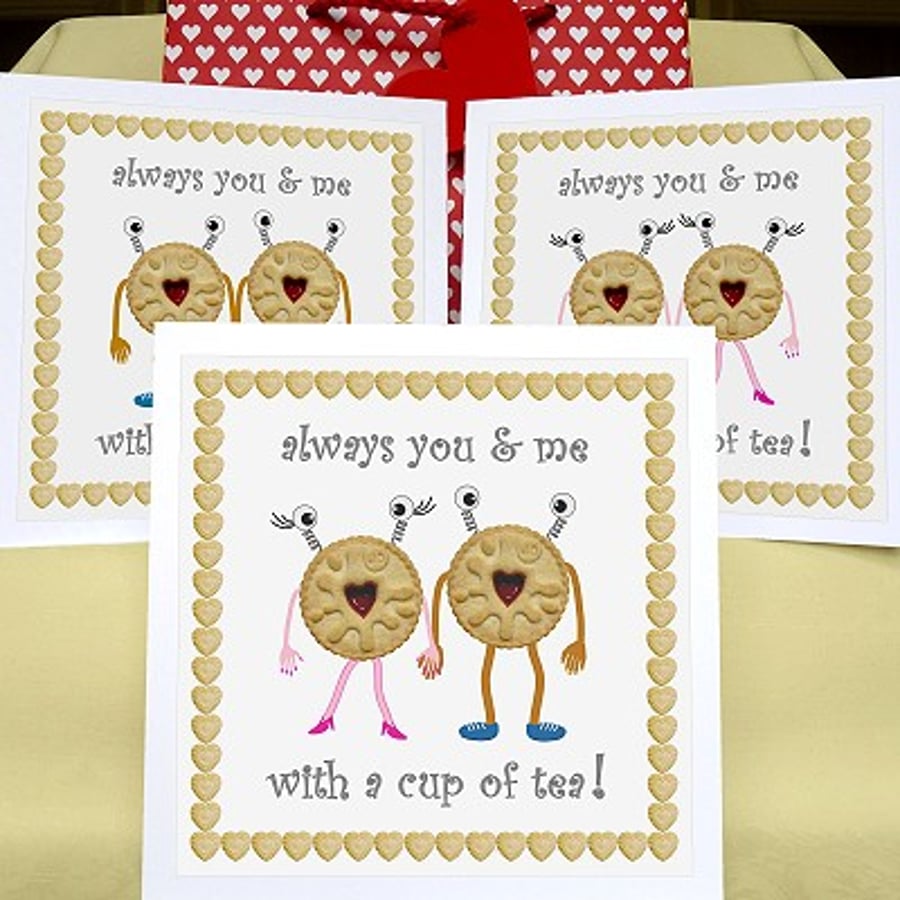 'Biscuits & Tea...' jammie dodgers & shortbread biscuits greeting card