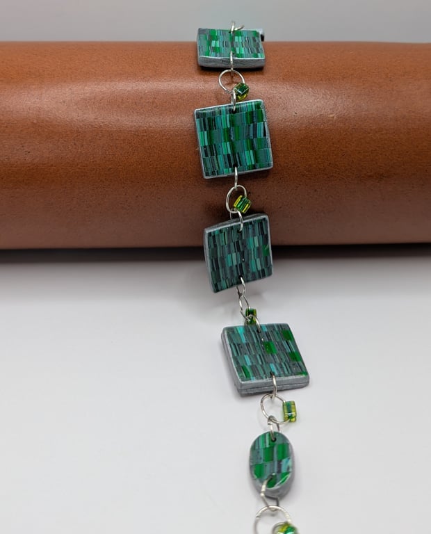 Deep green polymer tile bracelet