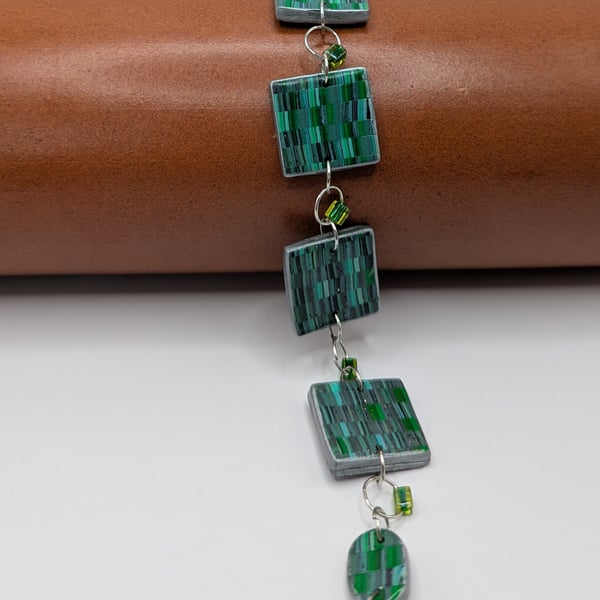 Deep green polymer tile bracelet
