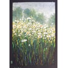 A Patch of Oxeye Daisies original oil pastel painting, floral landscape wall art