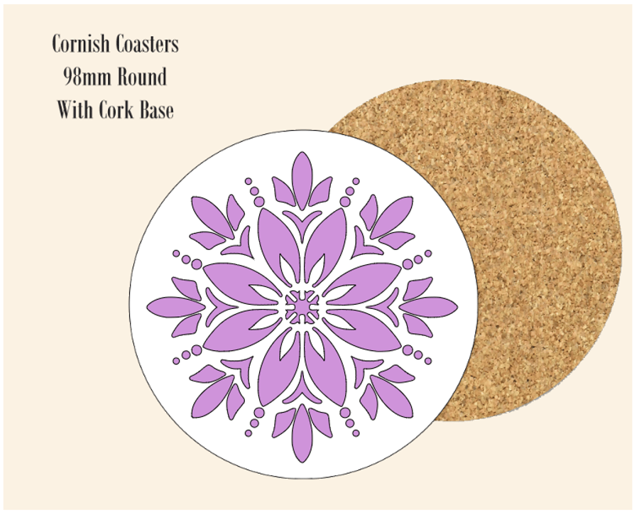 Purple Abstract Flower  Coaster 9.8cm Round With Cork Base.- Design 2