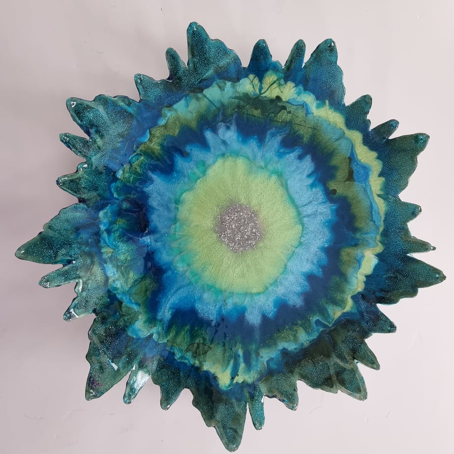 (50) Resin Art Platter, "Verdant Tide"