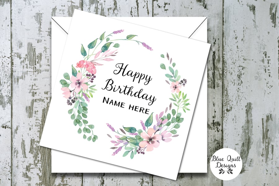 Personalised Birthday Card - Spellbound Watercolour Flower Wreath