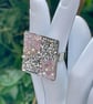 CHEQUERED CRYSTAL RING pink silver square adjustable fits all sizes  - Image 9