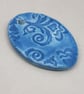 Large Cornflower Blue Brocade Ceramic Pendant - Image 2