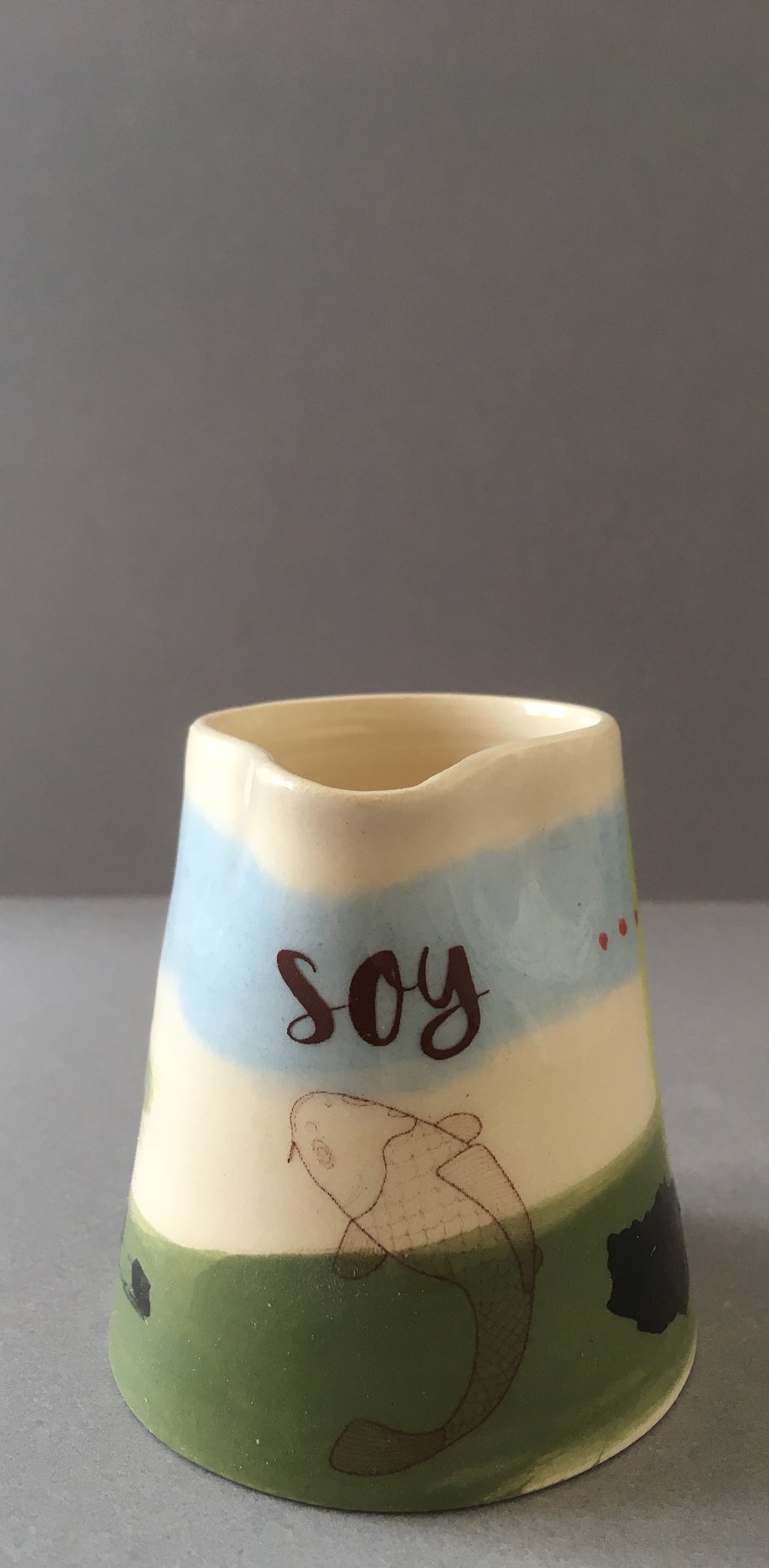 Soy milk. Coy Carp. Pourer. Handmade. Pottery. Colourful ceramics.