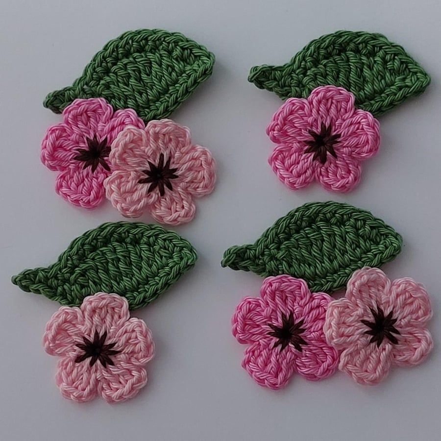 Crochet Cherry Blossom Flowers- Leaves- Embellishments- Craft Projects