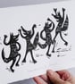 Exuberant Foxes - Lino cut print