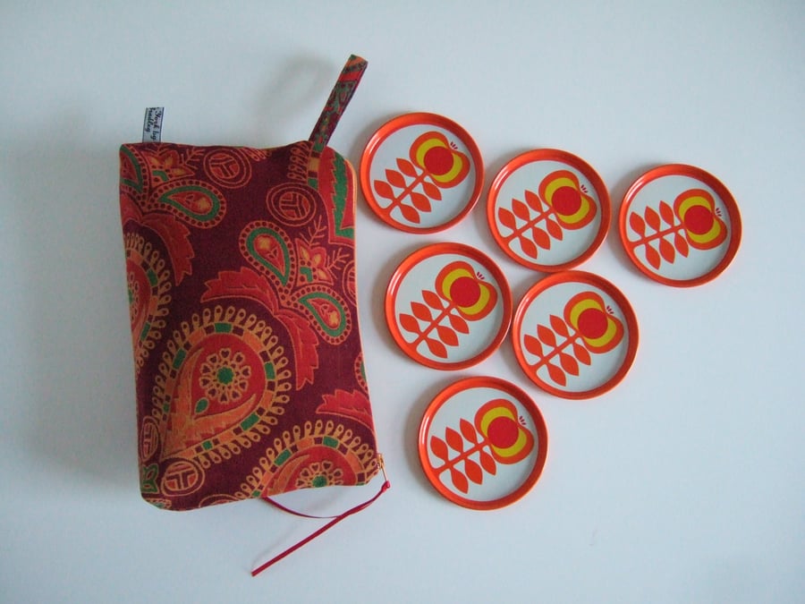 Toiletries make up or storage bag, made from vintage Indian hand printed cotton.