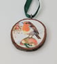 Christmas tree decorations - robins in the snow - pair of decoupaged wood slices - Image 5